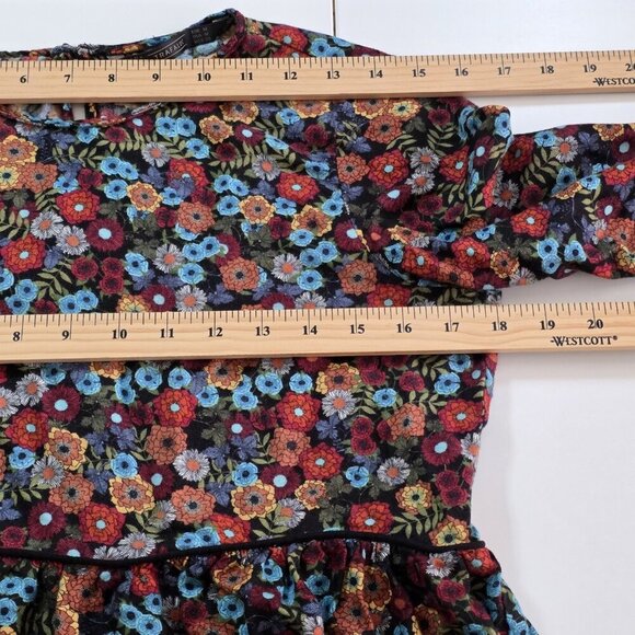 Zara Trafaluc Tunic Women M Black Floral LS Whimsigoth Boho Empire Waist Flowy - Picture 5 of 15